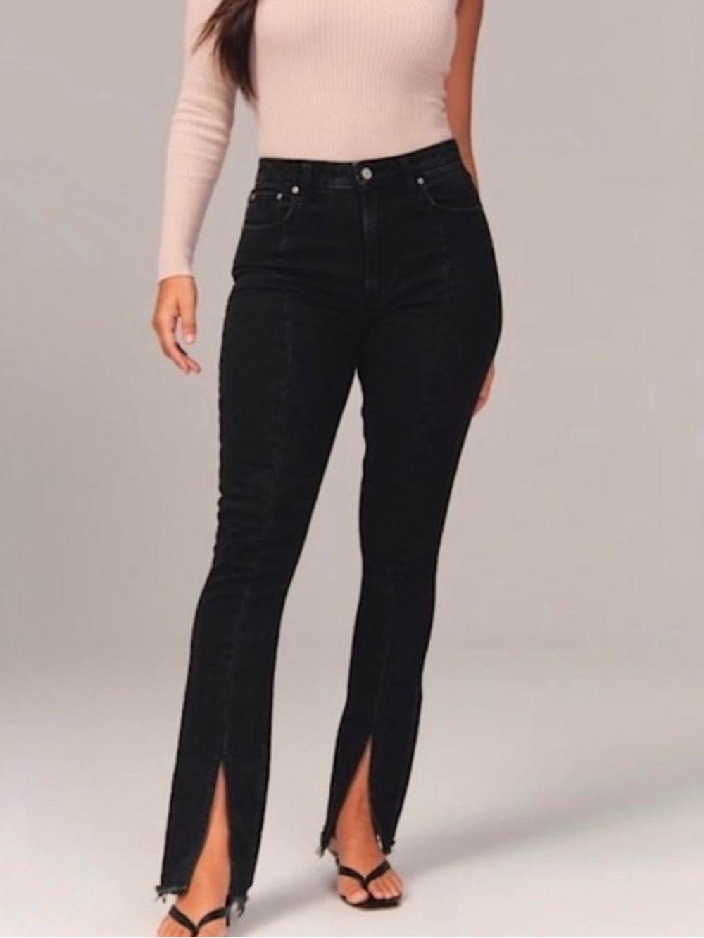 Abercrombie & Fitch Curve Love High Rise Skinny Jeans Black 30 10R Split Hem